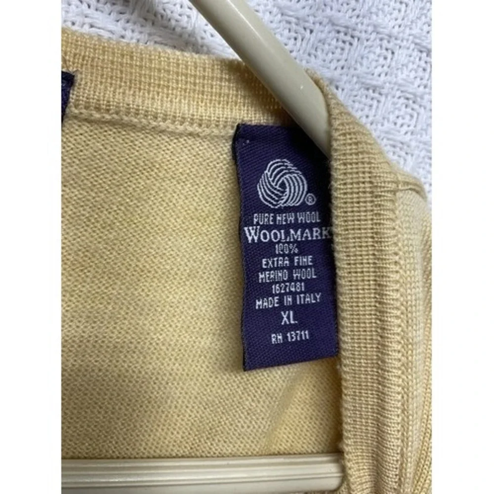 NWOT J. Ashford Wool Mark Yellow V-Neck Sweater Vest Men XL Italy 100% Wool